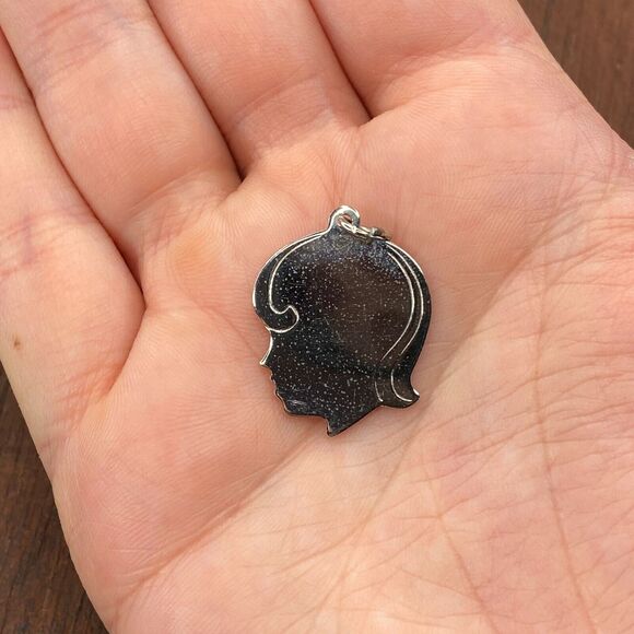 Vintage 925 Sterling Silver "Karen" Girl Profile Face Pendant Bracelet Charm - Picture 1 of 3